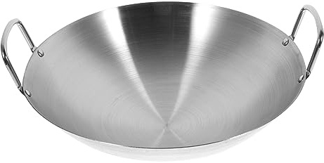 KICHOUSE Wok in Acciaio Inox 28 Cm Padella da Cucina Multifunzione Doppio Manico Pentola per Friggere e Saltare Casa e Outdoor