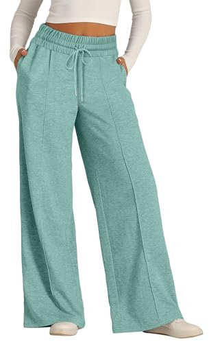 Damen-Jogginghose mit weitem Bein, übergroß, leicht, Jogginghose, elastischer Kordelzug, gerades Bein, Jogginghose mit niedriger Taille, Baggy-Hose mit Taschen Camouflage Damen Hose (Mint Green, L)