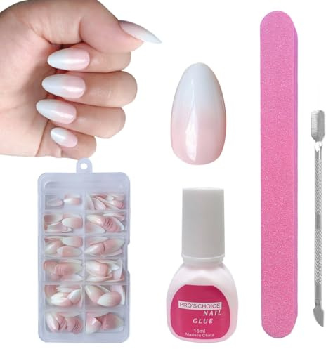 ZAHRVIA Kit Unghie Finte, Unghie Finte Naturali Gradienti Rosa con Colla, Unghie Finte Acriliche a Mandorla con Punte Rosa, 120 Pezzi Unghie Finte Lucide (Gradiente Mandorla Corta)