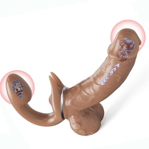 TDLPlus Realistischer Doppeldildo Paarvibrator mit 9 Teleskop Vibrationmodi, Strap On Umschnall Dildo Vibrator Klitoris und G-punkt Stimulator Sexspielzeug für Frauen Lesben Paare Gay