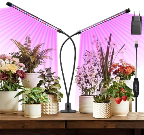 Pflanzenlampe LED Vollspektrum Grow Light mit Timer & 10-stufig dimmbar – Hoher PPFD für Hydroponik, Indoor-Garten, Blumen und Gemüse | Ideal für Keimung, Wachstum & Blüte | Energiesparend
