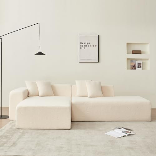 VASOENY 268 X 153 cm L Geformte Sofa, Sherpa Stoff L Geformte Couch, 3-Sitz Ecksofa, Moderne Gepolsterte Couch mit 4-Kissen Linke Hand Lounge für Wohnzimmer, Büro