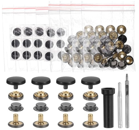 sourcing map 24 Set Leather Snap Fasteners Kit 15mm Metal Snap Button Press Studs Leather Rivets Snap with 3 Setter Tools for Clothes Jackets Jeans Wears Bags, Black