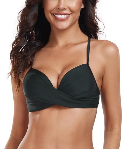 RELLECIGA Costume Donna Top Bikini Reggiseno con Ferretto e Nodo Frontale Nero XL