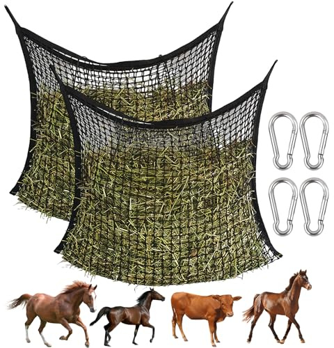 Vegena 2 piezas de red para heno para caballos, bolsa de heno, saco de heno para caballos, red de heno de malla estrecha, bolsa de alimentación para caballos, capacidad de 8 kg, saco de alimento con