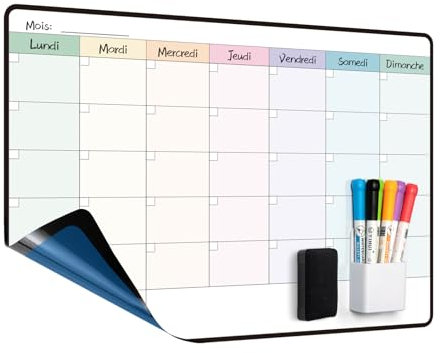 MCCORL 42x28 cm Calendrier Adhesif Tableau blanc Planning Mural, Planificateur Mensuel/Semainer effaçable parfait pour Planification des Tâches, Organiseur Hebdomadaire Repas familial - en Français
