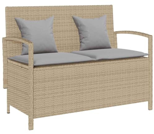 vidaXL Gartenbank mit Stauraum und Kissen Beige Poly Rattan