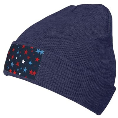 Unisex Strickmütze mit Sternen-Aufdruck, für Herren und Damen, warm, kuschelig, für den täglichen Gebrauch, Marineblau, Einheitsgröße