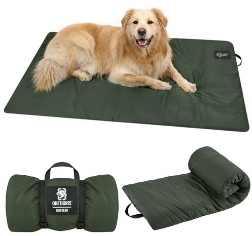 OneTigris Dog Bed Travel 51 * 33.5Inch, Portable Dog Bed Camping for Washable Durable Oxford Portable Sleeping Mats for Car Crate Sofa also For Indoor Outdoor Camping Travel Green (L)