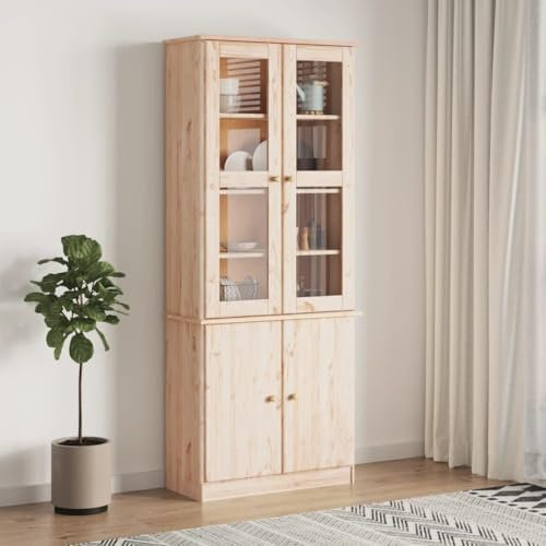 Fasba Vitrinenschrank Bücherschrank Aktenschrank Büroschrank Vitrine Schrank Bücherregal Standvitrine ALTA 77x35x186,5 cm Massivholz Kiefer