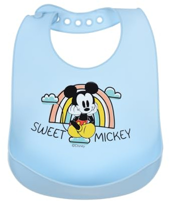 CARTOON Bavoir Disney en silicone avec poche ramasse-miettes avec fermeture réglable 30 x 23 cm, Mickey, 30 x 23 cm