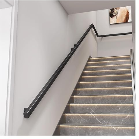 Barandilla de madera para escalera para sótano de loft interior, 8 pies, color negro, barra de agarre antideslizante para ancianos/niños, kit completo