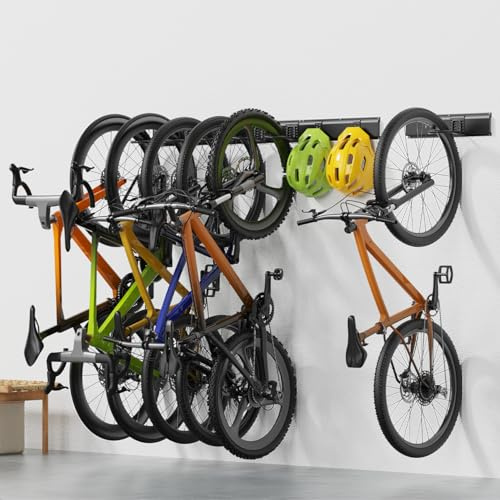 Housolution Bike Storage Rack 64Inch for 6 Bikes + 5 Helmets, Up to 500lbs, Heavy Duty Bike Hangers for Garage, Bike Hooks for Garage, Solid Steel Bicycle Storage, Bike Wall Mount, New Black