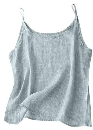 Dyhxuan Top de espagueti para mujer, verano, algodón y lino, camiseta de tirantes ligera, informal, sexy, básica, monocolor, vintage, tirantes delgados, blusa informal para mujer, blusa de verano, Y1