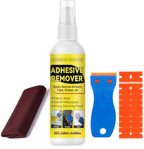 Nexkayee Adhesive Remover, Multipurpose Sticker and Label Cleaner, Surface-Safe Glue Remover with Plastic Scraper, Quickly Removes Decals, Tape Residue, Gum, Tar and Grease, 4.06 fl oz