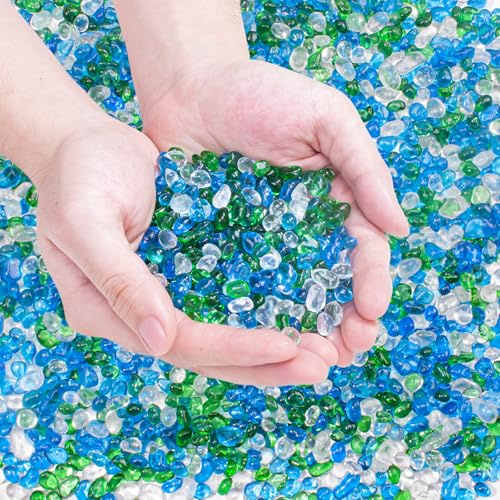 Keedolla 3 Lb Green Mix Aquarium Glass Stones Betta Fish Tank Bowl Rocks, Aquarium Fish Tank Gravel Glass Pebbles Gemstones for Fountain Succulent Plant Decorative Rock Pebble Stone