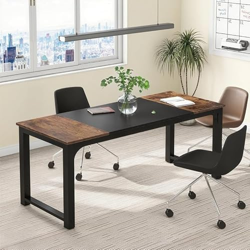 Escritorio para computadora de estilo industrial de 160 x 80 x 75 cm, estación de trabajo rústica para oficina, mesa de estudio y juegos, escritorio largo espacioso (negro)
