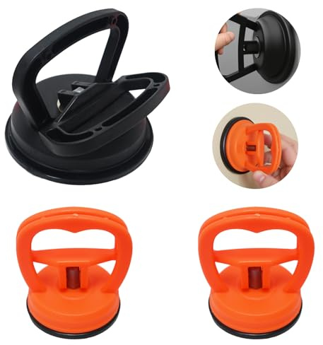 Juego de 3 extractores de abolladuras de coche, 1 negro y 2 naranjas, con ventosa resistente con elevador de mango, potente herramienta de reparación de abolladuras de carrocería para vidrio, azulejos