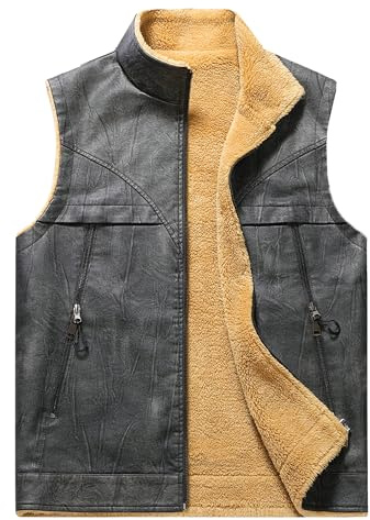 AIEOE Hommes Gilet d'Extérieur Hiver Cuir Polaire Veste Chaude en Peau d'Agneau Weste d'Hiver avec Poches 3XL