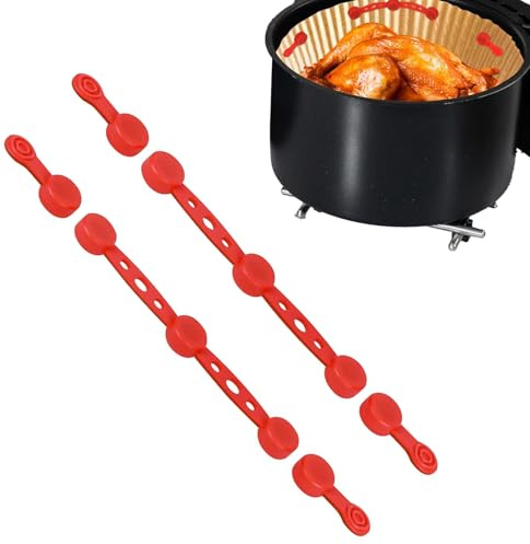 2 juegos de imanes de silicona para papel de horno Airfryer, imanes para papel de horno, para mantener las inserciones de papel en su lugar, evitar quemaduras de papel, reutilizables (rojo)