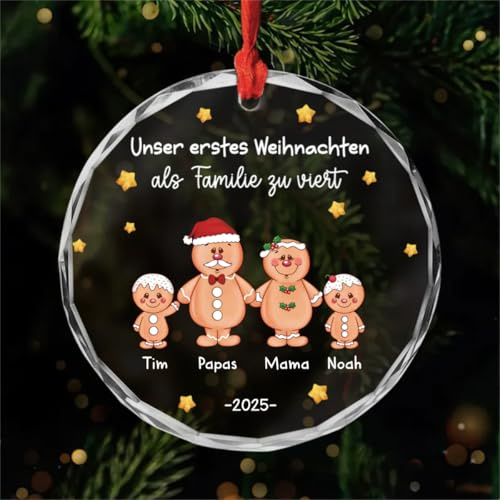 Geschenke Mall Personalisiertes Ornamente - Unser erstes Weihnachten als Familie - Weihnachtskugel mit Namen, personalisierte weihnachtsdeko, Glas Weihnachtsschmuck (2 Kinder)