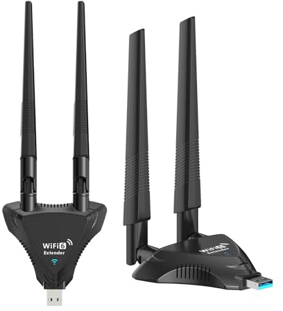 Répéteur WiFi 6 USB avec Antennes Haut Gain, Extendeur de Portée WiFi jusqu'à 1800Mbps, Relais WiFi pour Box Internet, Alimentation par Port USB (PC, Chargeur, PowerBank, Voiture),Couverture de 200 m²