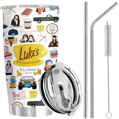 Joalpysm Gilmore Travel Mug, Stainless Steel Insulated Tumbler with Leak-Proof Lid, Insulated Travel Coffee Cup, Funny Travel Mug, Includes 2 Reusable Straws and Cleaning Brush, Gifts for Fans