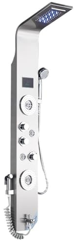 Pannello doccia LED a pioggia Cascata Testa a pioggia Getti corporei e pannello bagno in acciaio inossidabile a mano(Brushed 8006)