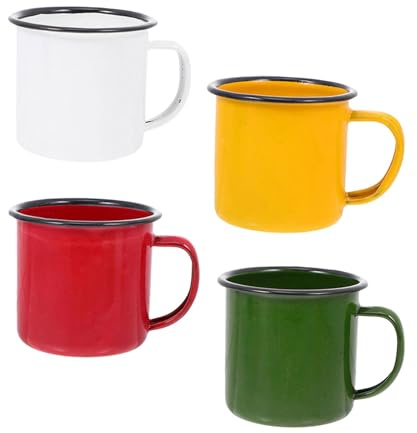 KICHOUSE Set 4 Tazze Smaltate Retrò in Metallo Colorato Antiscivolo Tazze da Tè e Acqua per Picnic e Outdoor