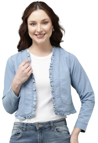 Style Quotient dam Mid Blue Crop Denim Shrug, Mellanblå, XL
