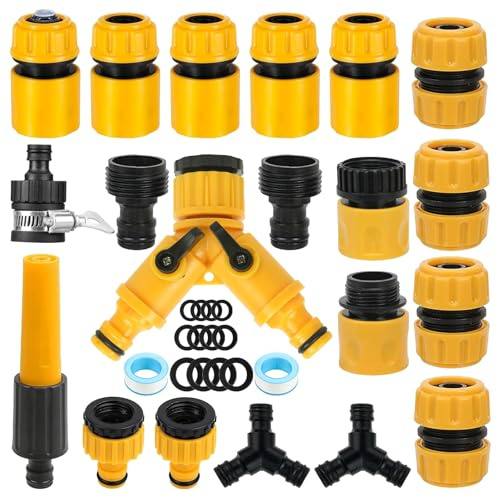 22 Pack Hose Connector Garden Hose Fitting Set, Hose End Quick Connector, Hoses Nozzle, Multi Faucet Connectors, Quick & Repair Connectors, Y Hose Splitter and Tap Fittings 1/2'' & 3/4''