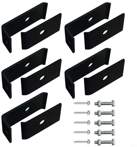 Emiif Robust Steel Fence Panel Fixing Kit, Galvanised Brackets and Rods for Secure Mesh Installation on Walls or Posts, Black
