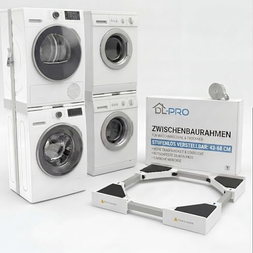 DL-PRO Universal Zwischenbaurahmen 43–68 cm Set | Verbindungsrahmen für Waschmaschine Trockner stapeln mit Ratschenseil | kompatibel mit Bosch Siemens Miele AEG Samsung LG Bauknecht