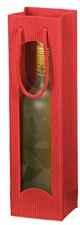 Flaschentaschen Welle Rot mit Fenster für 1 Flasche; Maße: 100 x 80 x 360 mm; VE: 20 Stk.