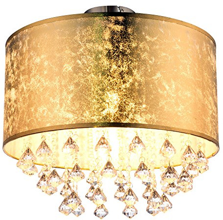GLOBO Deckenlampe Deckenleuchte Kronleuchter Kristalllampe Blattgold Textil