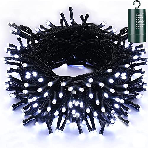 Qedertek Lichterkette Batterie Außen 20M Weihnachtsbeleuchtung 200 LED Weiß Lichterkette, 8 Modi Wasserdichte Weihnachtsdeko für Innen Außen, Garten, Hochzeit, Party, Weihnachtsbaum (Grünes Kabel)