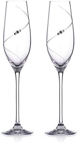 DIAMANTE Champagne Flutes Prosecco Glasses Pair with ‘Silhouette’ Hand Cut Design Embellished with Sparkling Crystals Set of 2 in Gift Box
