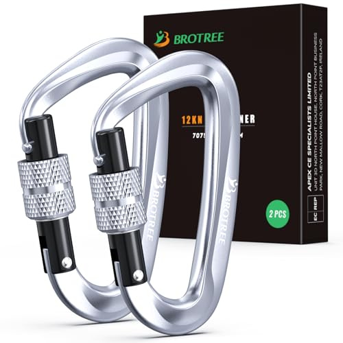 Brotree Karabiner mit 1200kg Belastbarkeit Schwerlast 12KN Karabinerhaken | Schnellverschluss, Aluminium, D-Typ, für Hängematten, Camping, Wandern, Rucksack