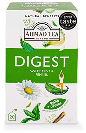 Ahmad Tea Natural Benefit Tea | Sweet Mint & Fennel Digest Infusion | 20 Teabag Sachets | 1 Pack
