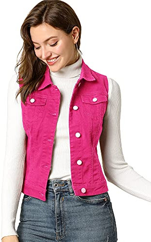 Allegra K Gilet en Denim Délavé Boutonné Femme Veste en Jean sans Manches