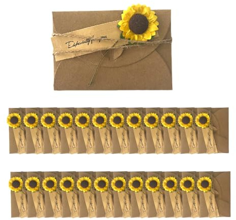 CZAKOMIX 30 Piezas Papel Kraft Vintage Tarjeta Regalo, Girasoles Sobres Boda, Cordel, Tarjetas, Postales Navidad, Para Cumpleaños, Bodas, Amigos, Familia - Regalos Buena Suerte Unisex