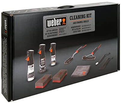 Weber Reinigungsset für Emaille-Grills, enthält: 3X Grillbürsten, Grillrost- & Emaille-Reiniger (jeweils 300ml), Non-Stick Spray 200ml, Mikrofasertuch, Schaber, 2 Reinigungsschwämme (18284)