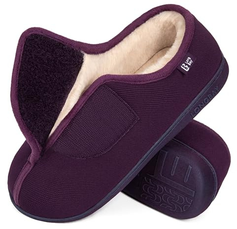 LongBay Women's Wide Fit Memory Foam Slippers Comfy Cozy Arthritis Edema Diabetic House Shoes Purple,6