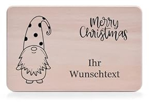 Individuelles Holzbrett mit Gravur mit weihnachtlichen Motiven - Personalisiertes Frühstücksbrettchen - viele niedliche Motive - Brettchen mit Namen - ca. 22 x 14 cm (Wichtel)
