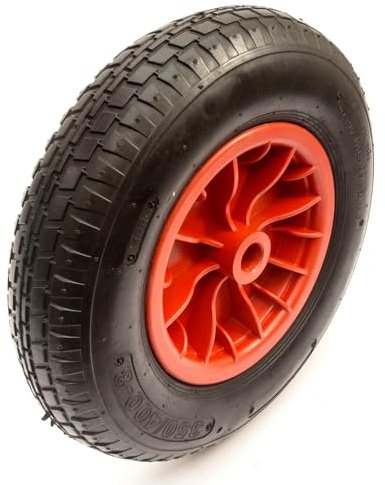 14.5 Heavy Duty Wheelbarrow Wheel & Tyre, Red, 3.50-8/4.00-8 | 4 Ply, Wheel & Tyre Only, 25.4mm Bore, 75mm Hub, No Bush Or Bearing