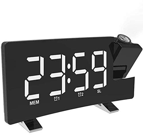 ATAAY Sveglia a proiezione, Sveglia Digitale FM Schermo Curvo Radio FM/Proiezione dell'ora/Proiettore Regolabile/Snooze/Doppi allarmi/Porta Caricatore USB/12/24 Ore/Dimmer,Blue