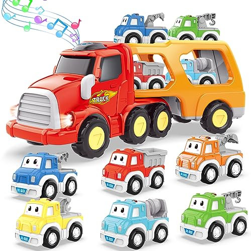 seveclotree 7 in 1 Auto LKW Spielzeug Ab 2 Jahre - Kinderspielzeug Mit Licht und Musik für Jungen und Mädchen - Kleinkind Weihnachten Geburtstag Geschenk