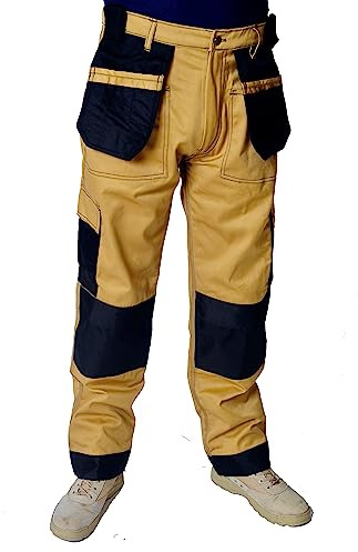 IBEX Tactical Cargo Work Pants with Multi-Pockets & Knee Pad Pockets - Durable Heavy-Duty Trousers for Tradesmen & Outdoor Activities, Beige/Khaki, 28 Waist - Short