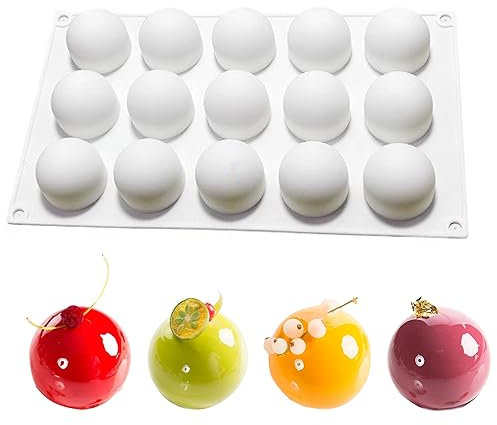 duoyif Silikonform Kugel Schokoladenformen Kugel Ø 42mm 15 Löcher Silikon Backform Kugel Silikonform Zur Herstellung Von Dome-Mousse Kuchen Kugel Schokolade Eiskugel 42x37mm (Ø42mm)