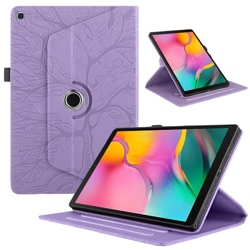 Hülle für Samsung Galaxy Tab A 10,1 Zoll T510/T515 2019, Premium PU Leder Multi-Winkel 360 Grad Drehbare Leichte Schutzhülle, Rotating Case Cover mit Stand Funktion - Lila